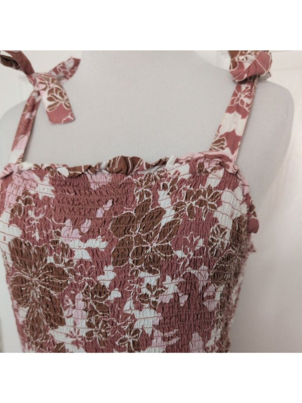 Japna Floral Cut Out Maxi Dress Womens Size XL Pink Smocked Tiered Boho Cottage - Picture 3 of 9